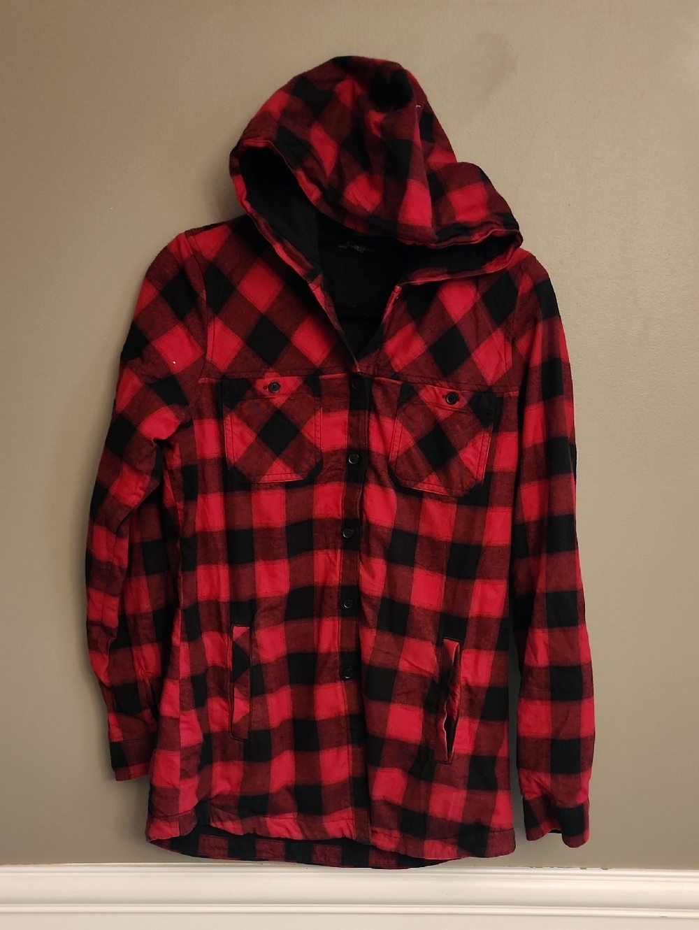 Womens Eddie Bauer Red & Black Buffalo Plaid Hooded Jacket